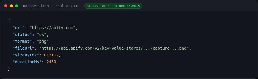 Output: a file link, size and timing for every URL
